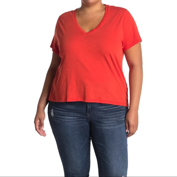 MADEWELL V-Neck Tee Short Sleeve T-Shirt Poppy Red - Picture 1 of 4